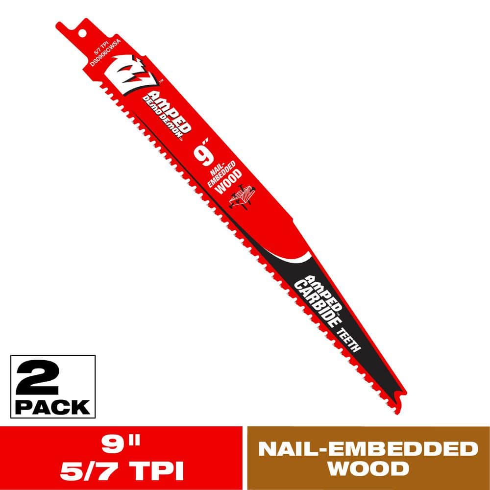DIABLO AMPED Demo Demon 9 in. 5/7 Variable TPI Carbide Reciprocating Saw Blade for Nail-Embedded Wood (2-Pack)