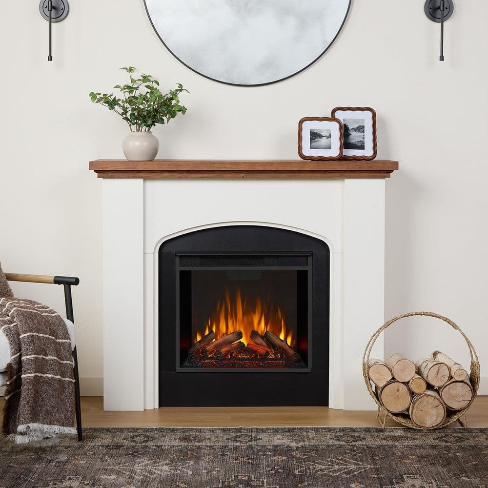 Real Flame Anika 49 in. Freestanding Wooden Electric Fireplace in White Stucco (1)