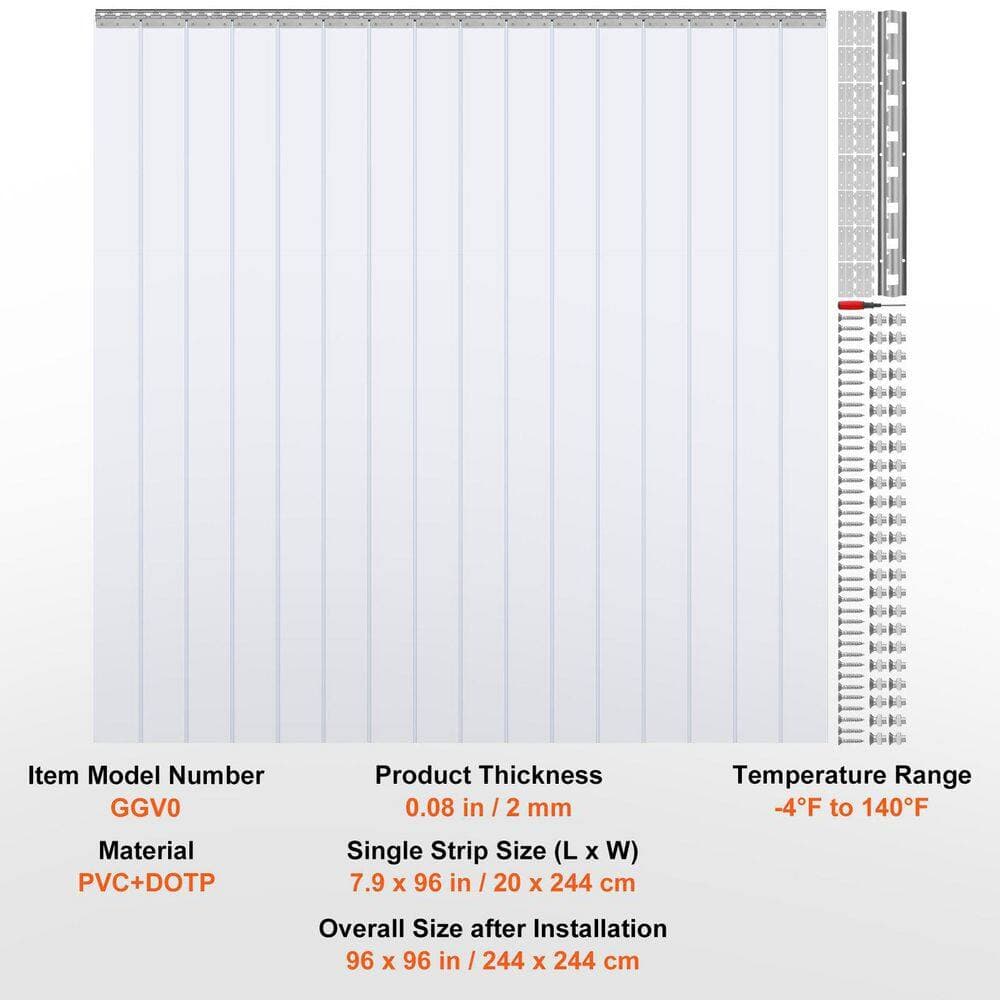 Laybus 96" x 96" 0.08" Th 16 Pcs Strip Curtain, Clear PVC Insulation Accessorie Door Curtain for Walk in Freezer Warehouse Door (3)