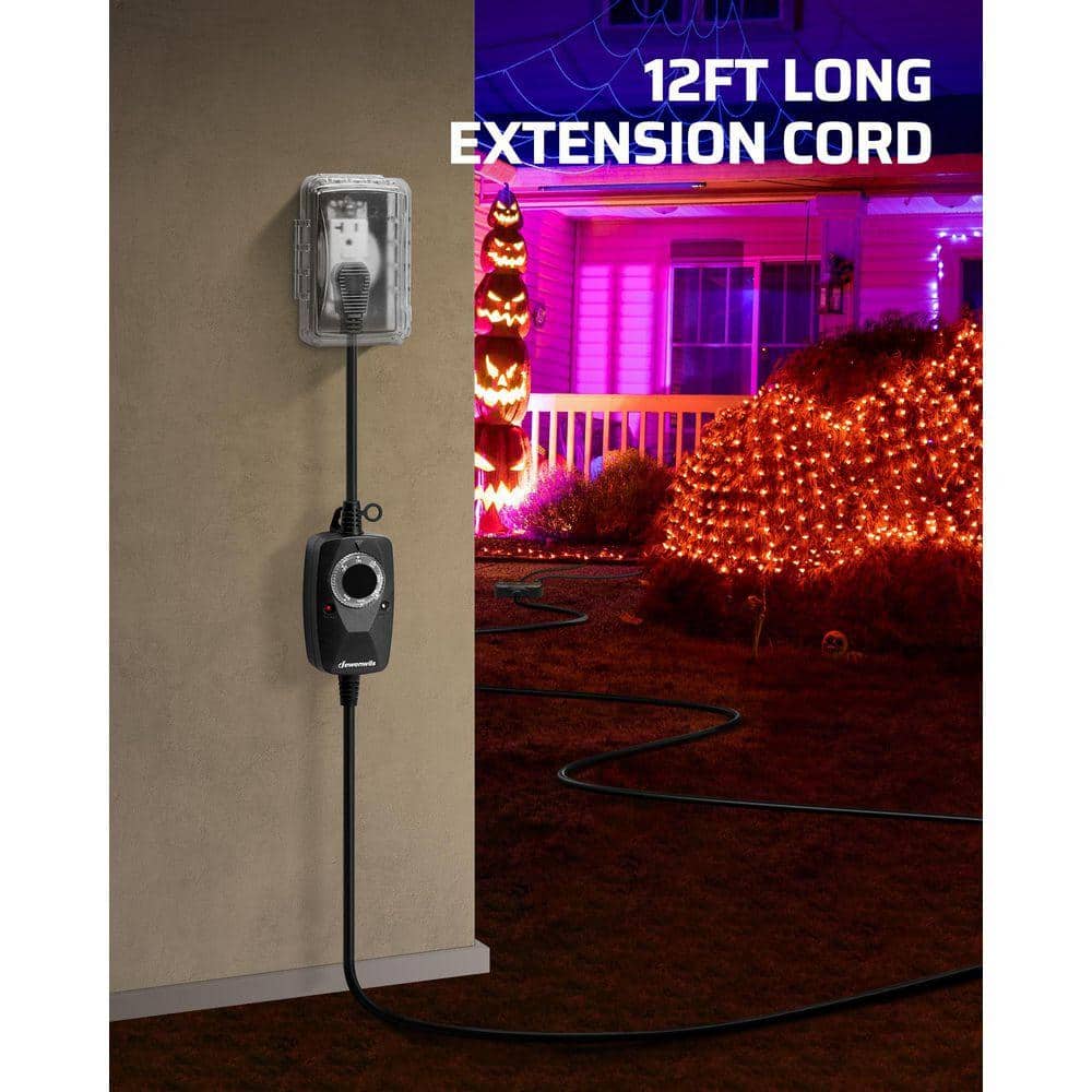 DEWENWILS Outdoor Light Timer with 12 ft. Extension Cord, Weatherproof Photocell Timer with 3-Grounded Outlets for Holiday (2)