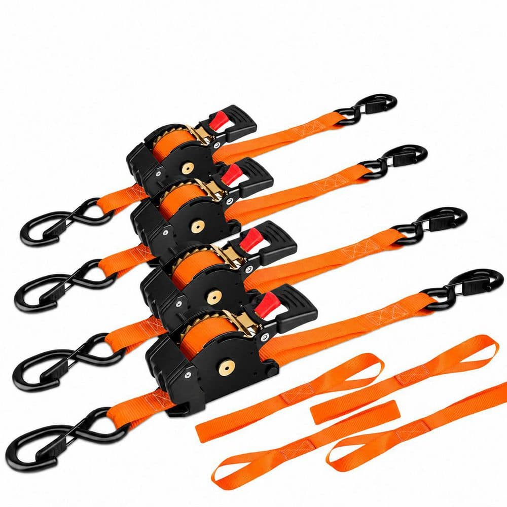 LAIFUCAM 1 in. x 10 ft. Retractable Ratchet Tie Down Straps with Vinyl-Coated S-Hooks, 1500 lb. Break Strength, 4-Pack