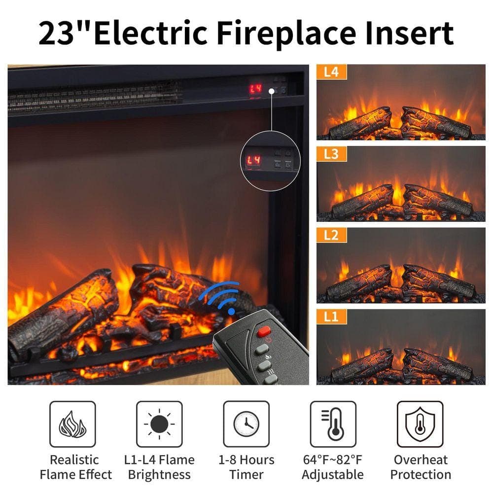 ToolCat 28 in. TV Media Brown Freestanding Entertainment Center, Electric Fireplace Insert Included (2)
