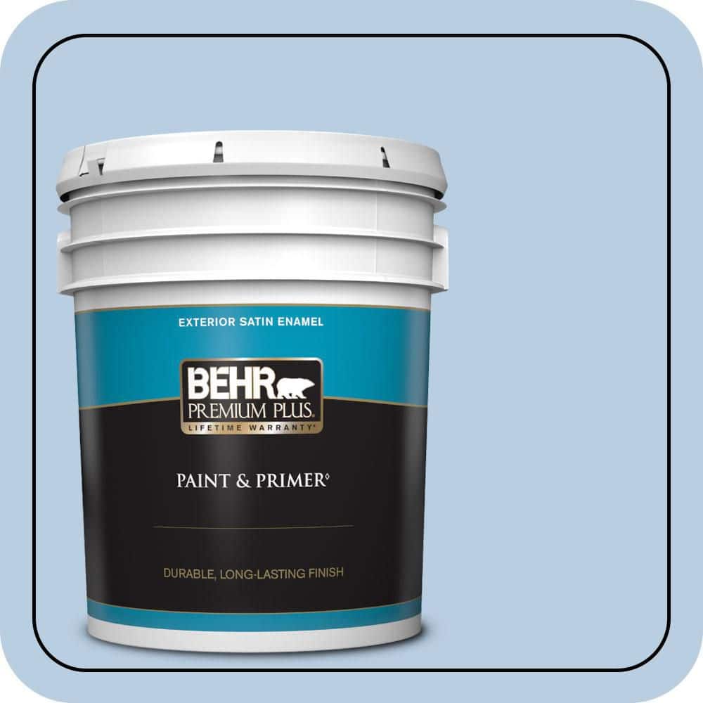 BEHR PREMIUM PLUS 5 gal. #580C-3 Impressionist Sky Satin Enamel Exterior Paint & Primer