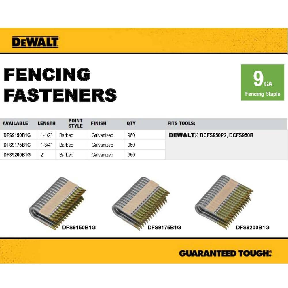 DEWALT 1.75 in. x 9-Gauge Galvanized Barbed Paper Tape Fencing Staples 2 Boxes (960 per Box) (2)