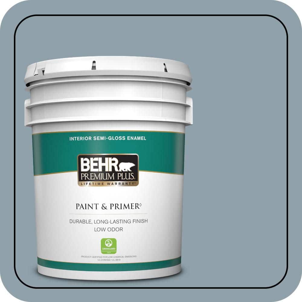 BEHR PREMIUM PLUS 5 Gal. #N480-4A Dusty Denim Semi-Gloss Enamel Low Odor Interior Paint and Primer