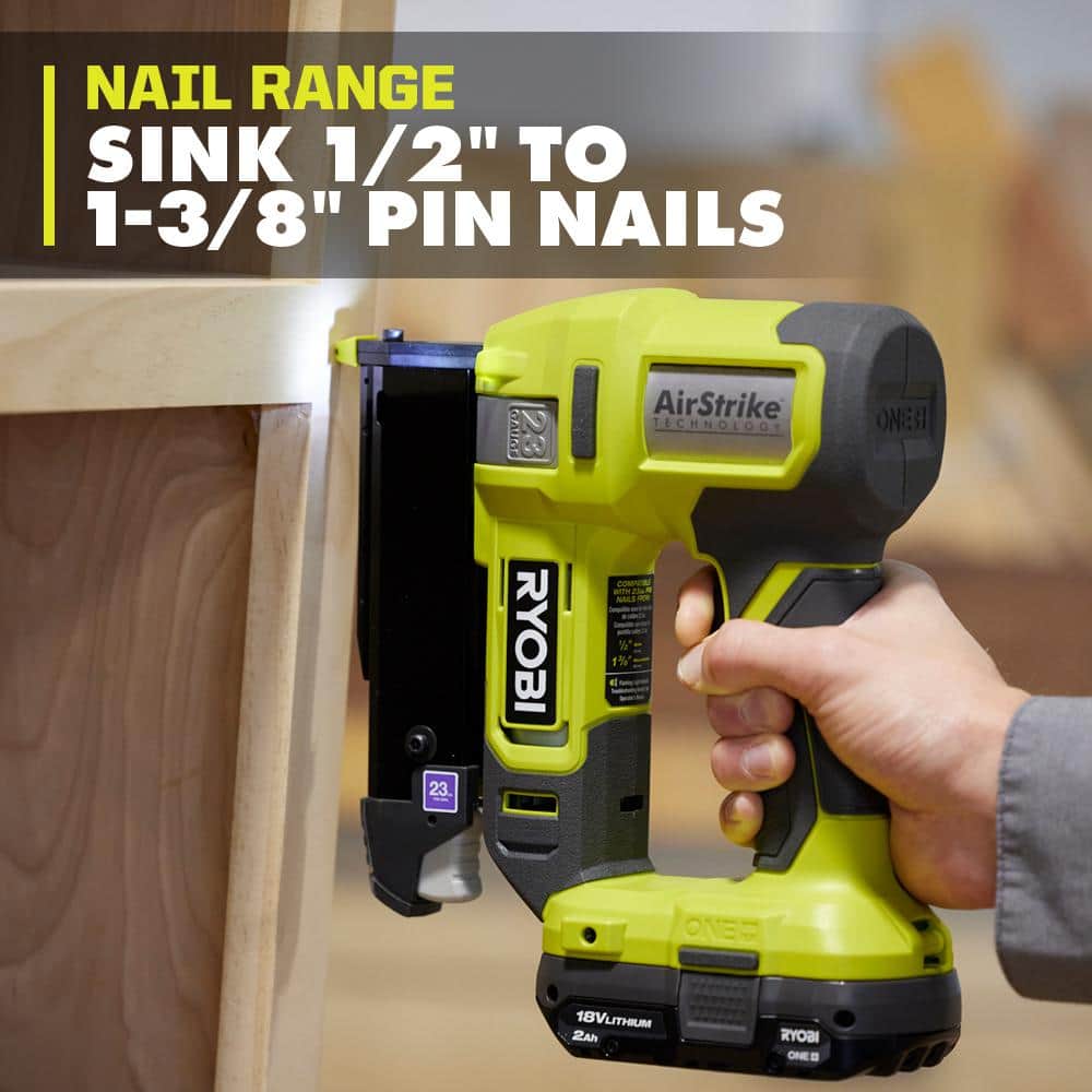 RYOBI ONE+ 18V Cordless Airstrike 23-Gauge Headless Pin Nailer Kit with 2.0 Ah Battery and Charger (4)