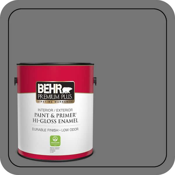 BEHR PREMIUM PLUS 1 gal. #N520-5 Iron Mountain Hi-Gloss Enamel Interior/Exterior Paint & Primer (2)