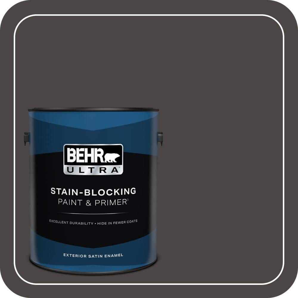 BEHR ULTRA 1 gal. #T16-01 Black Pearl Satin Enamel Exterior Paint & Primer