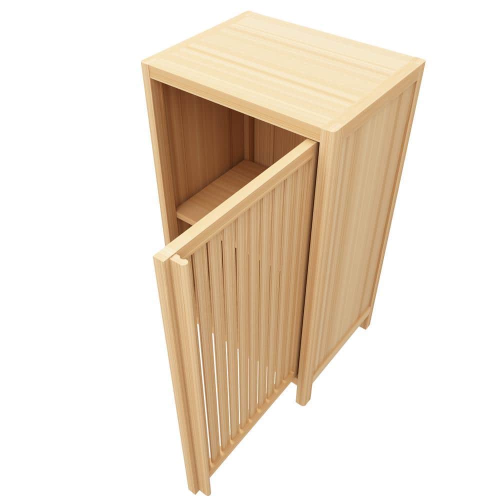 Tileon 16.5 in. W x 12.85 in. D x 29.5 in. H Freestanding Natural Brown Bamboo Linen Cabinet w/Door and Shelf for Bathroom (3)