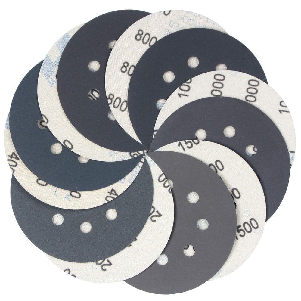 LAIFUCAM 5 in. Wet Dry Sanding Discs with 400 600 800 1000 1500 2000 Grit Assortment, Silicon Carbide, 60-Pieces Pack, Tack Cloth (1)