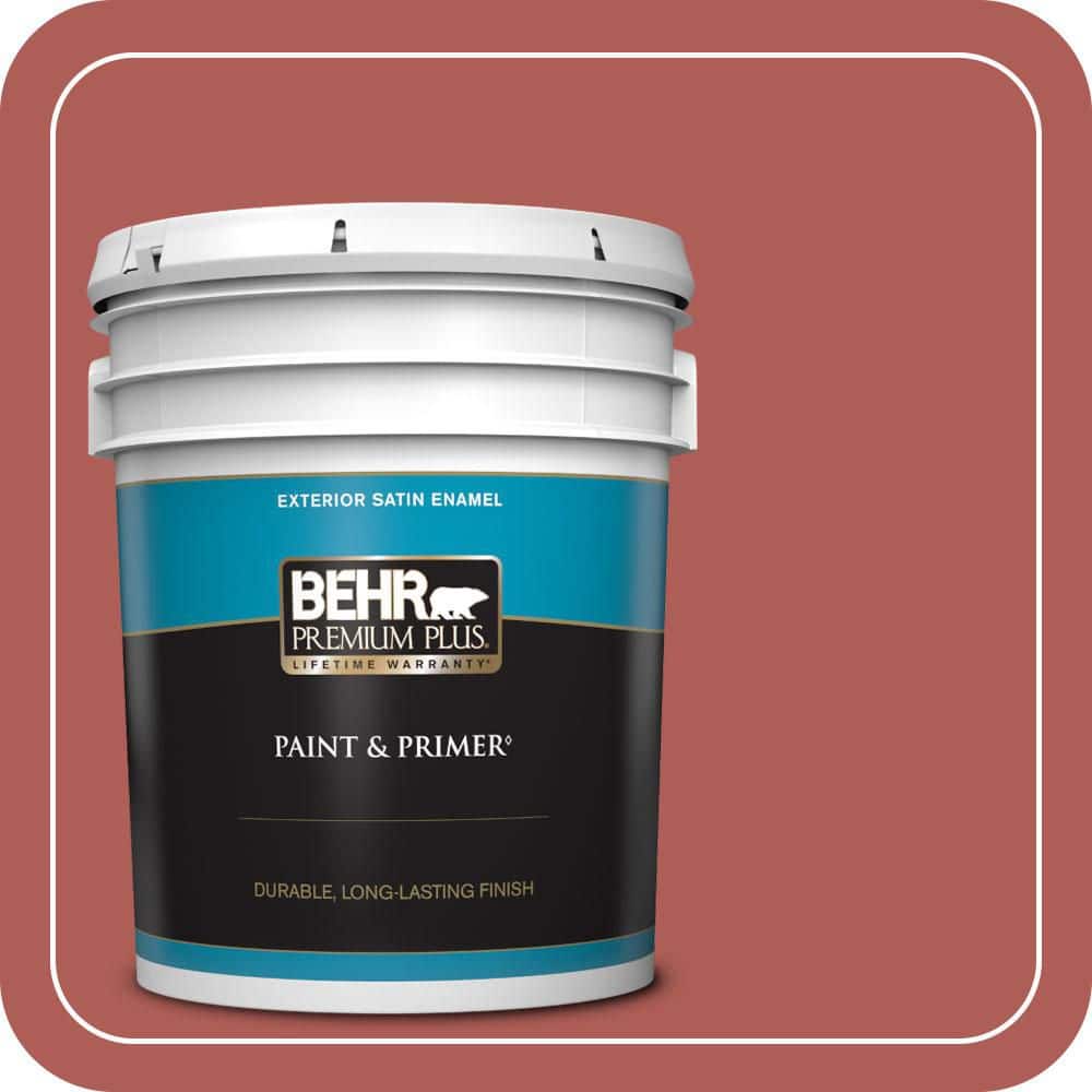 BEHR PREMIUM PLUS 5 gal. #T12-1 Prairie Poppy Satin Enamel Exterior Paint & Primer