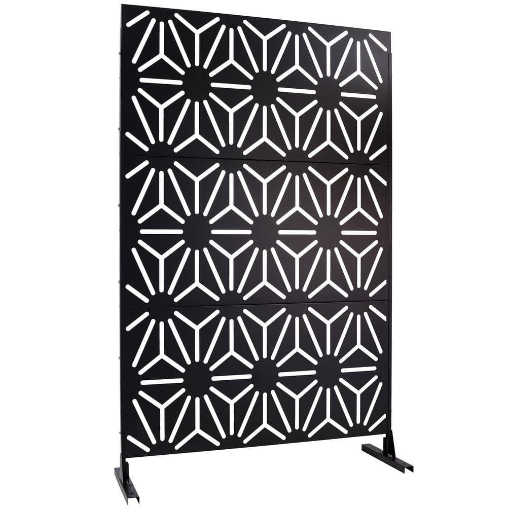 Unbranded Outdoor and Indoor 6.3 ft. x 4 ft. Freestanding Decorative Privacy Fence Screen Black Metal for Garden Fence