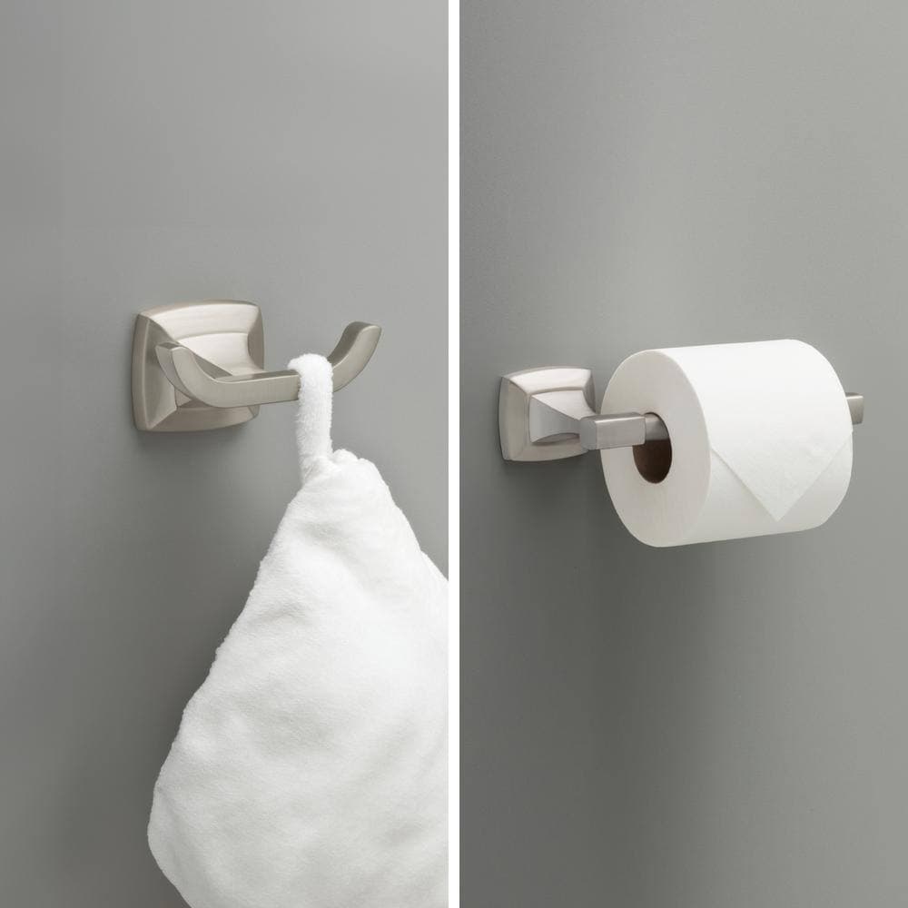 Delta Portwood 2-Piece Bath Hardware Set with Toilet Paper Holder, Towel Hook in Brushed Nickel (2)