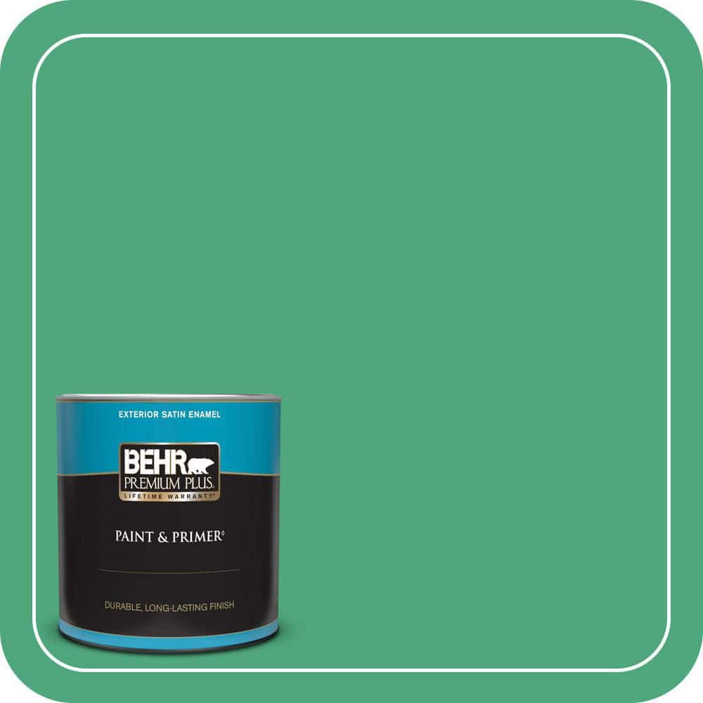 BEHR PREMIUM PLUS 1 qt. #P420-5 Shamrock Green Satin Enamel Exterior Paint & Primer