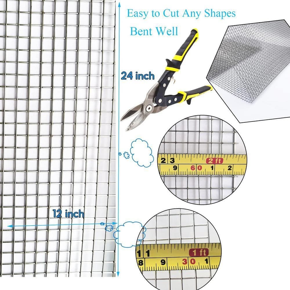 Angel Sar 2 Pack 12 in. x 24 in. 4 Mesh Hardware Cloth Welded Wire Mesh 304 Stainless for DIY Burn Barrel BBQ Vent Filter (3)