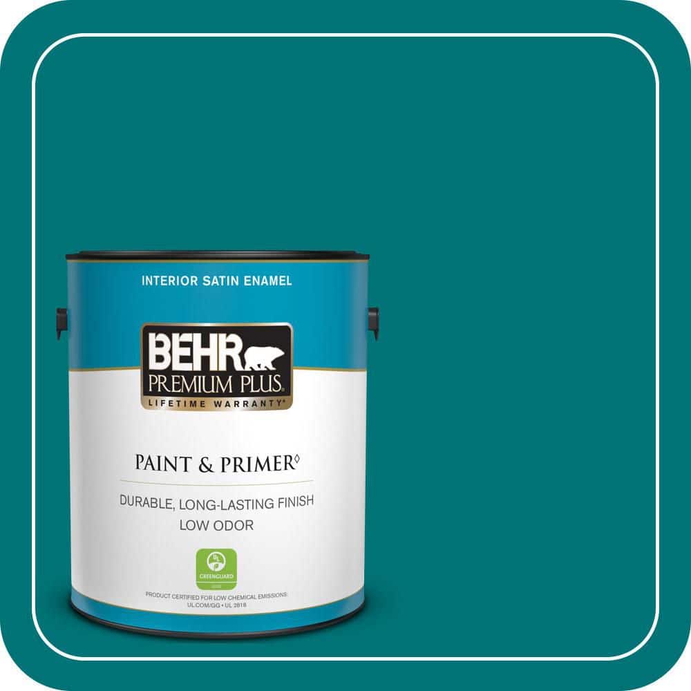 BEHR PREMIUM PLUS 1 gal. #T15-3 Essential Teal Satin Enamel Low Odor Interior Paint & Primer