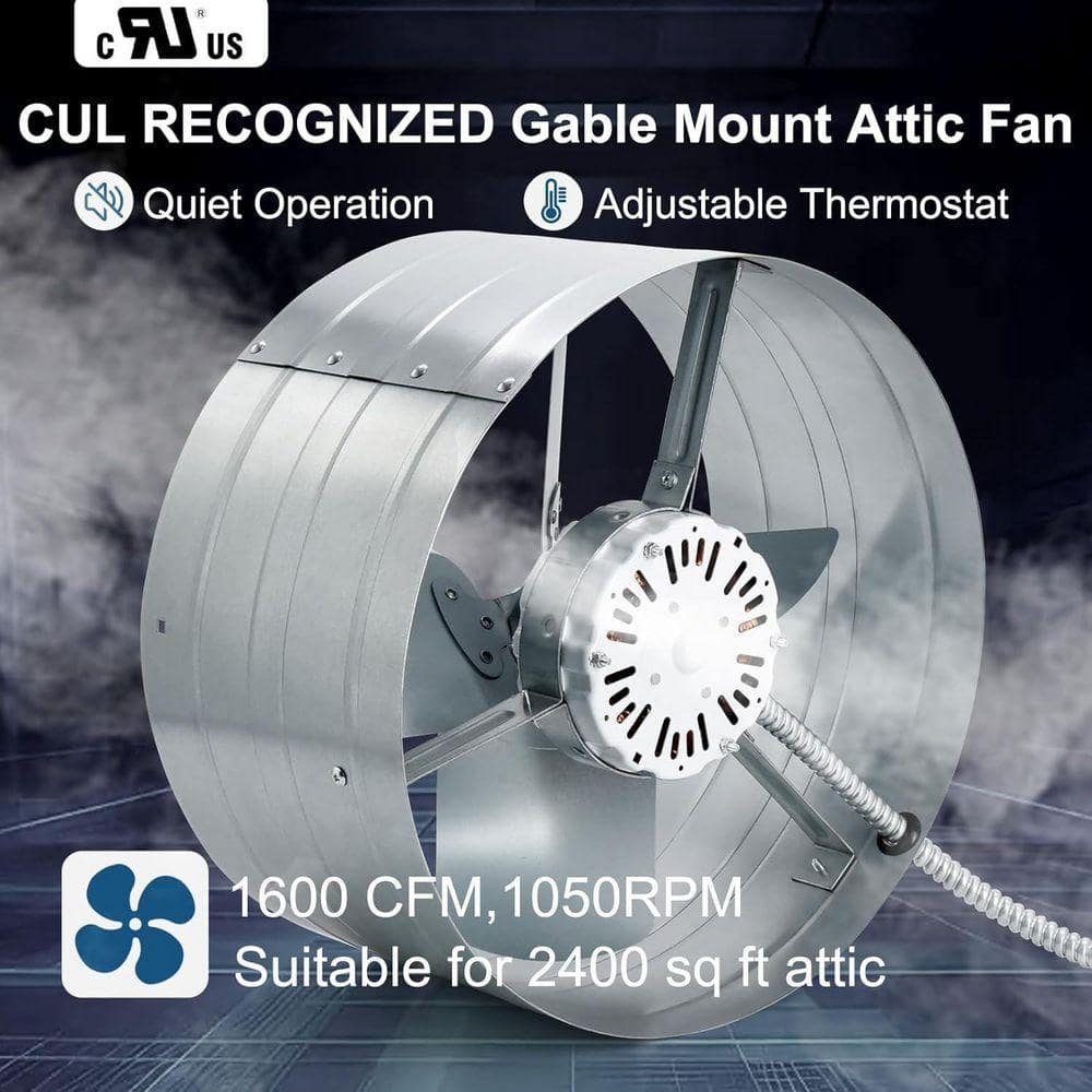 KIWDZFU 15 Gable Mount Ventilation Fan with Adjustable Thermostat for Attic Shed Garage 1600CFM 2400 sq. ft Coverage (3)