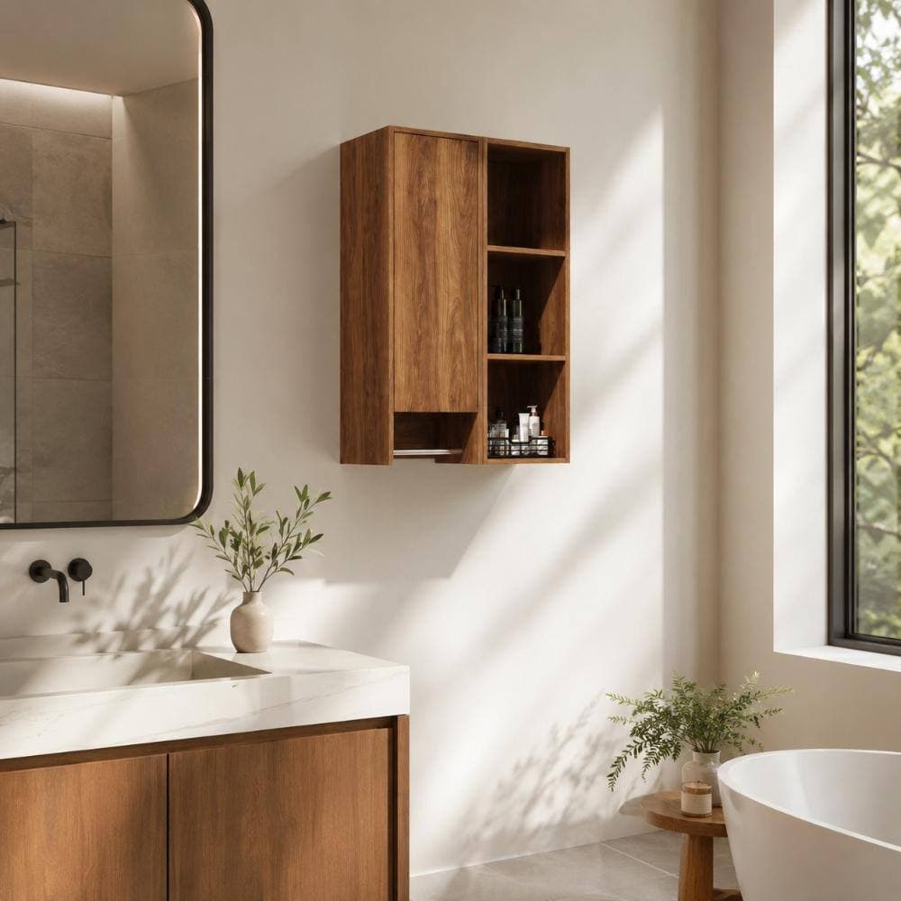 Zuvandra 23.62"W x 9.81"D x 35.44"H Plywood Bathroom Cabinet Set with Doors,Shelves and Towel Rack,Brown Ebony (2)