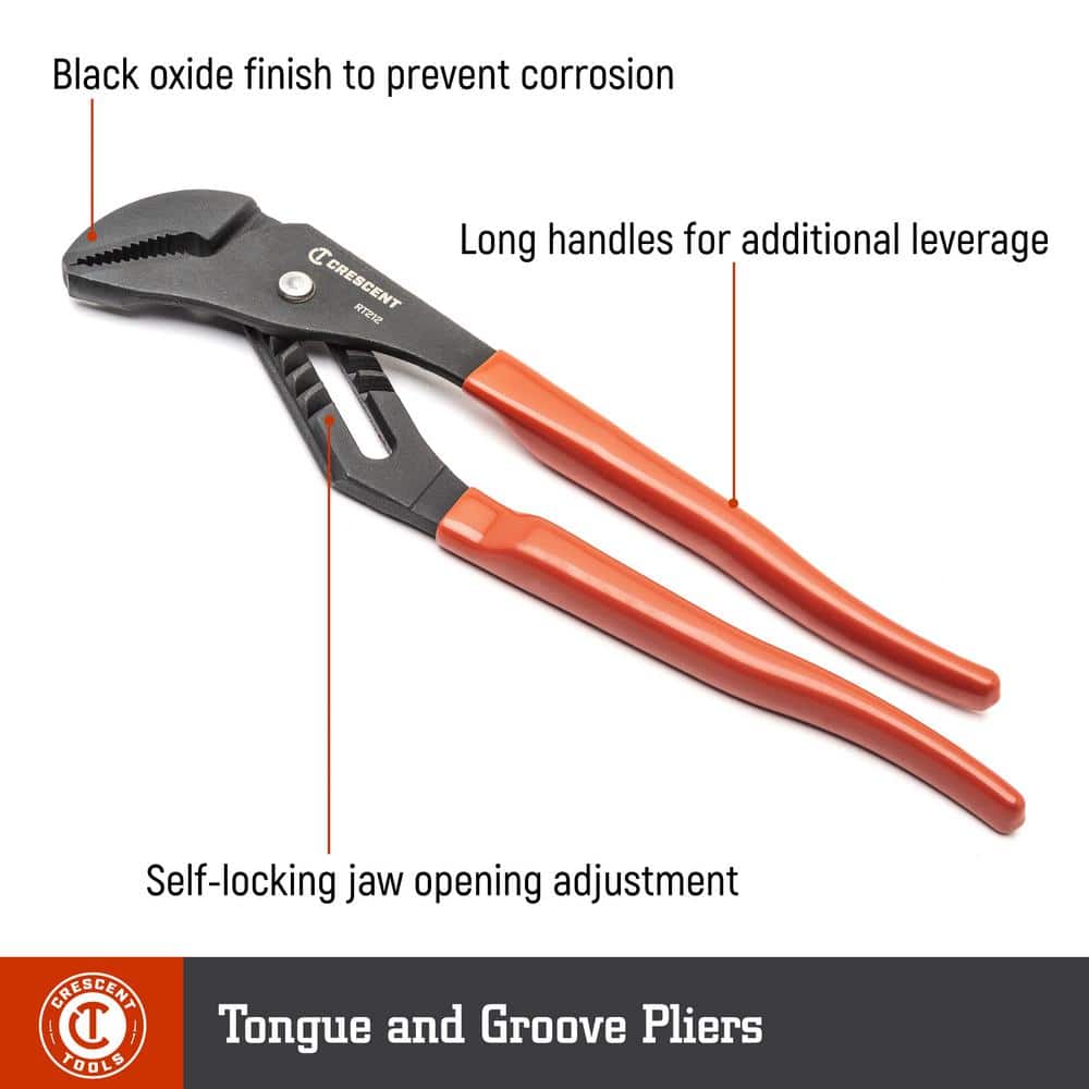 Crescent 16 in. Straight Jaw Black Oxide Tongue and Groove Pliers with Dipped Grips (2)