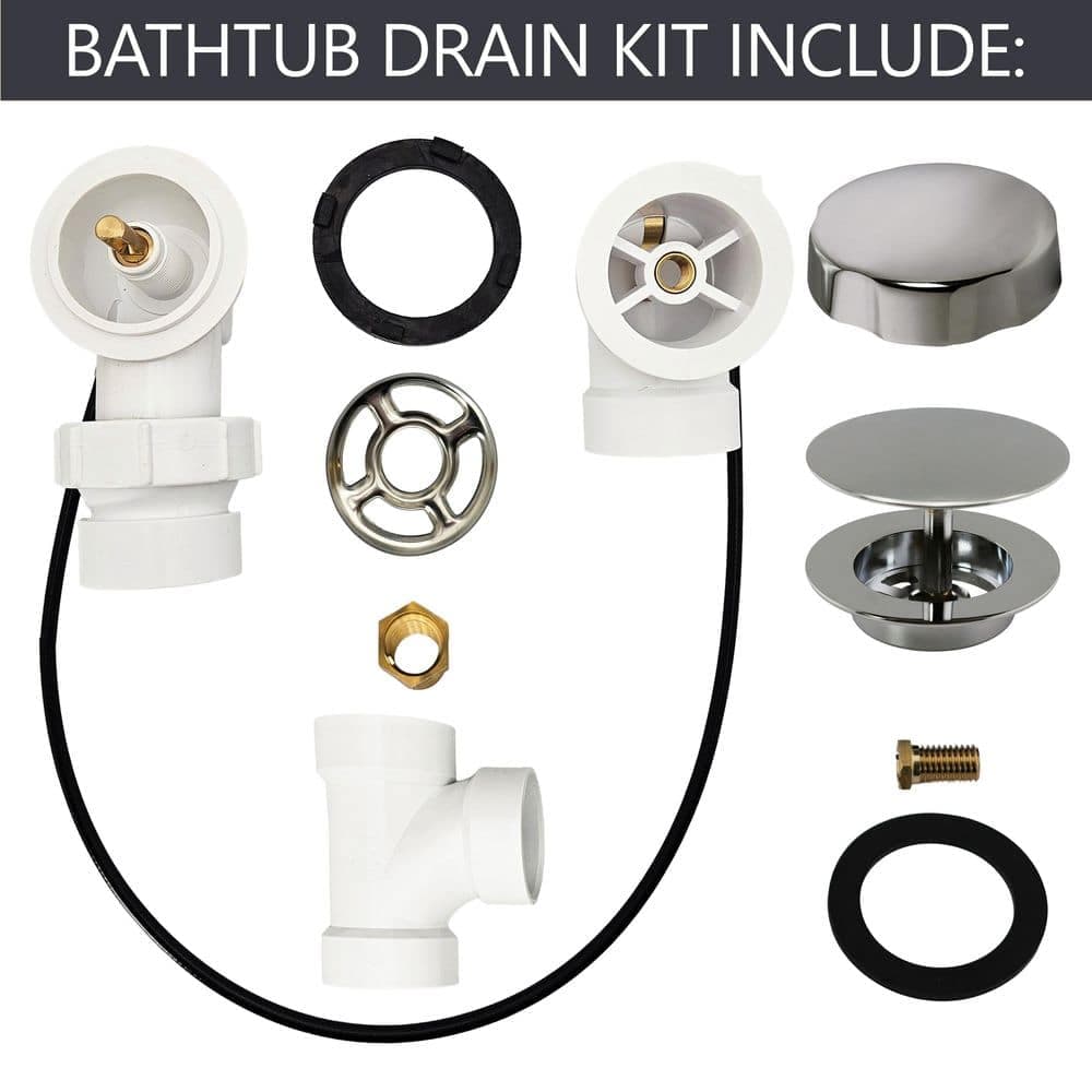 Westbrass 45 in. Cable Drive Bath Drain with Rotary Overflow Cover on a Ball Joint, Pop-Up Stopper- Sch. 40 PVC (4)