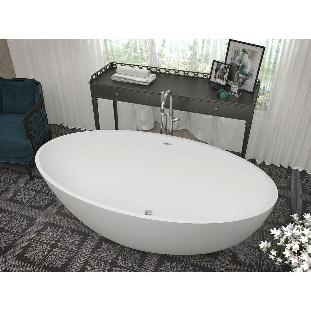 ANZZI Hangiri 67 in L x 36 in W Stone Resin Flatbottom Freestanding Bathtub in Matte White (2)