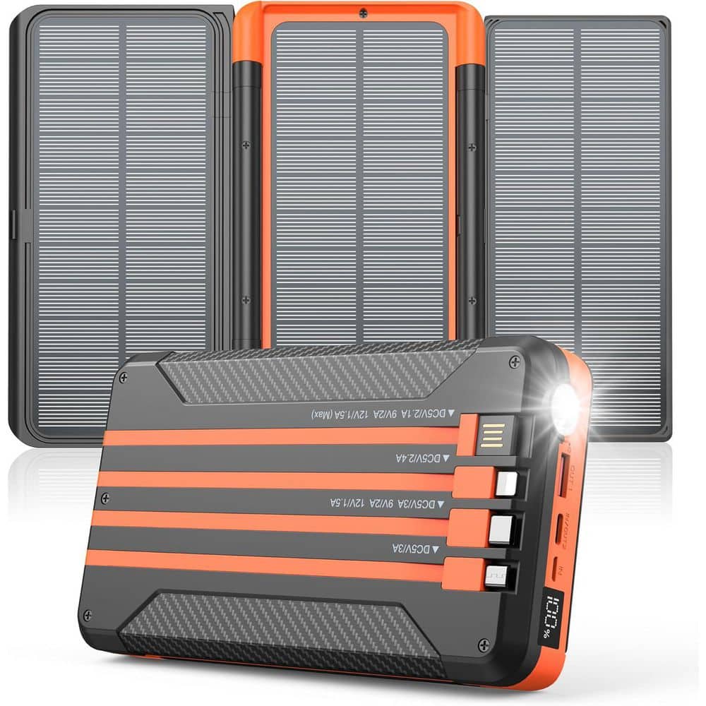 Lukyamzn Solar Charger Power Bank 46800mAh with 3 Foldable Monocrystalline Solar Panels PD20W LED Display USB C Output