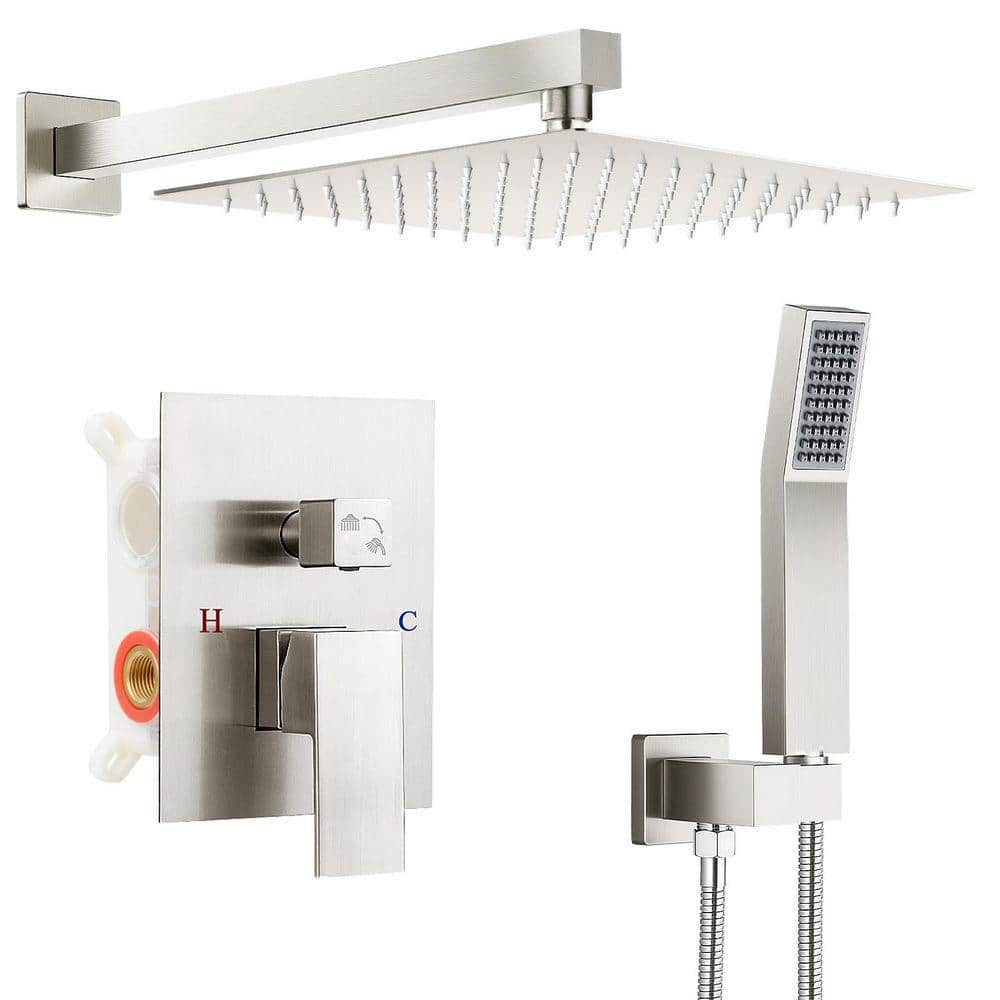 AKLFGN Square Single Handle 2-Spray Shower Faucet Bathroom Shower Combo Set 2.5 GPM with Adjustable Heads in Brushed Nickel (1)