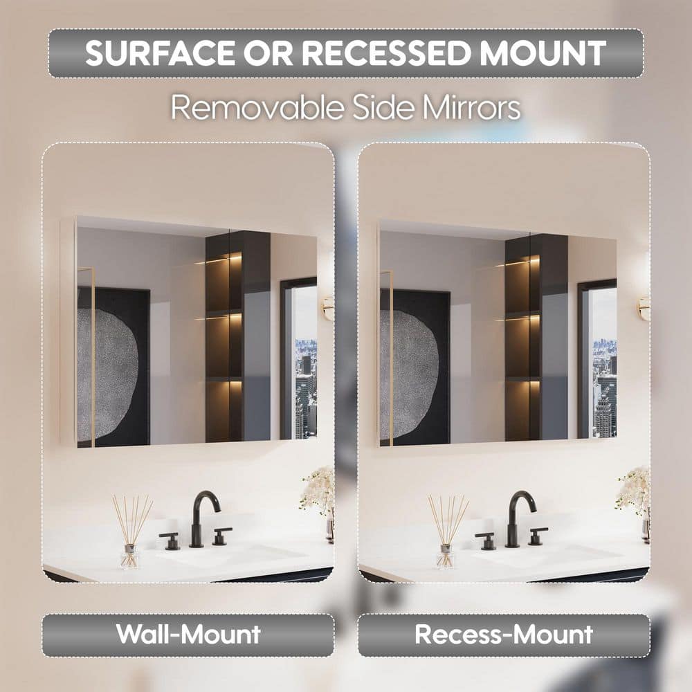 FORCLOVER 40 in.W x 30 in.H Rectangular Aluminum Recessed/Surface Mount Frameless Medicine Cabinet with Mirror and Soft-Close Door (3)