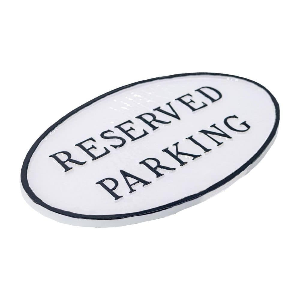 Montague Metal Products 10 in. x 18 in. Large Oval Reserved Parking Statement Plaque Sign-White/Black (2)