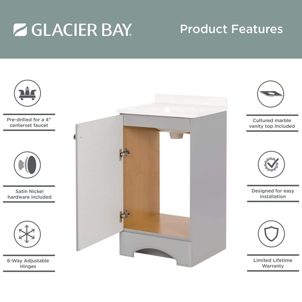 Glacier Bay 19 in. Single Sink Pearl Gray Freestanding Bath Vanity with White Cultured Marble Top (Assembled) (4)