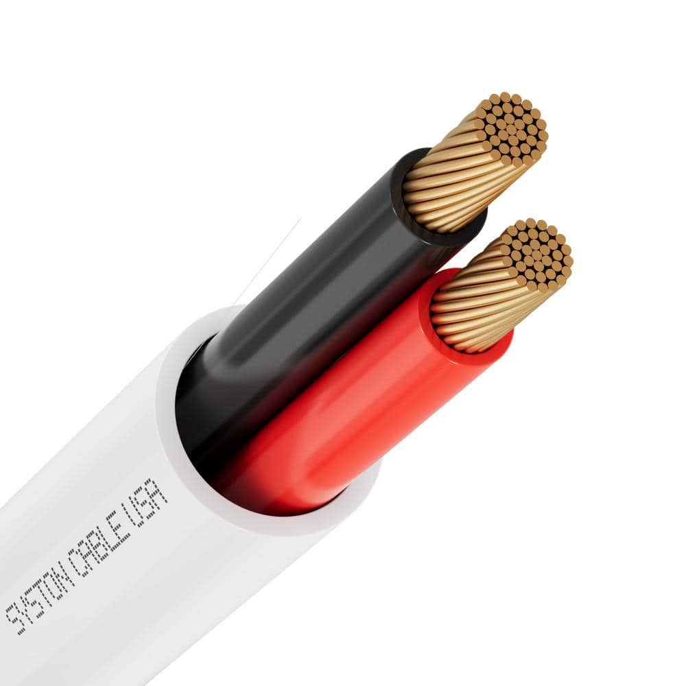 Syston Cable Technology 16/2 White Stranded Oxygen Free Copper CL3R CMR FT4 Speaker Wire - Indoor Outdoor UV Resistant RoHS