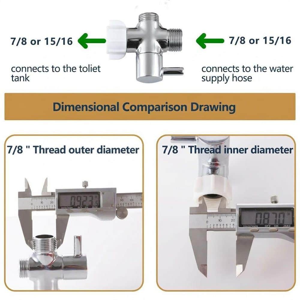 Anqtovp Bidet T-Valve Adapter Shut Off Valve Chrome Brass Bidet Attachment with Leak-Free Washer for Toilet Water Flow (2)