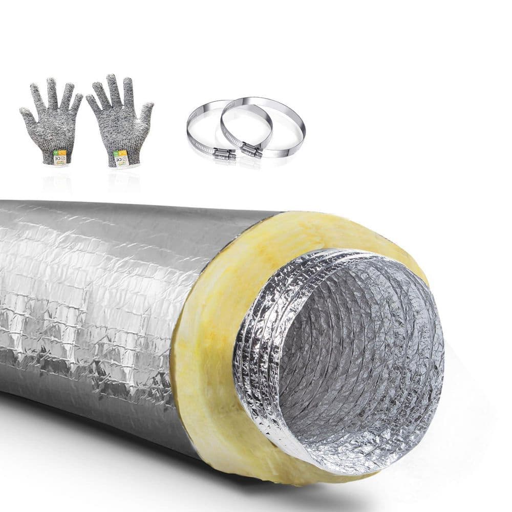 Helhom 6 in. x 25 ft. Insulated Flexible Duct R4.2 Silver Jacket, Flexible Ductwork Ducting, Venting for Ventilation System (1)