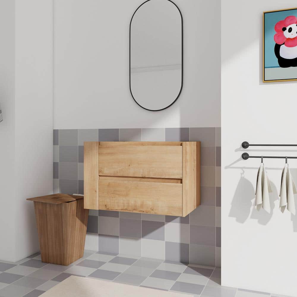 FUNKOL 29.3 in. W. 17.94 in. D 88 in. H Wall Mounted Plywood Bath Vanity Cabinet without Top Imitative Oak (2)