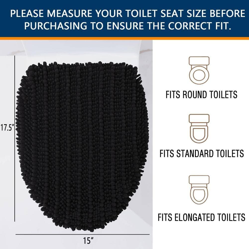 Unbranded Soft Chenille Bathroom Toilet Lid Cover 17.5 by 15 Inches with Non-Slip Backing and Elastic Edges Fits Most Round (2)