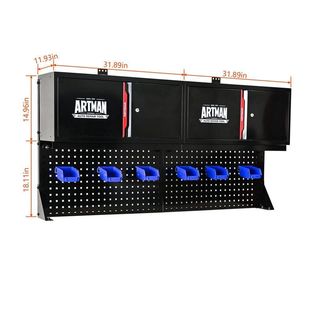 Tahanbath 11.93 in. W x 64.21 in. D x 33.07 in. H Bathroom Storage Wall Cabinet in Black with Tool Rack and Hanging Basket Hook (2)