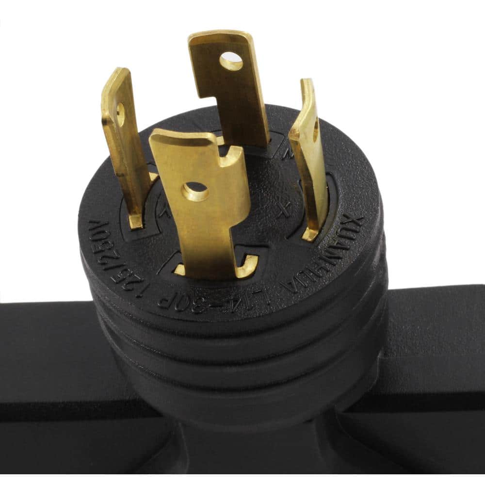AC WORKS Generartor Power Distribution Adapter 4-Prong 30 Amp Locking Plug to (4) 5-15/20 20 Amp T-Blade Household with Breaker (3)