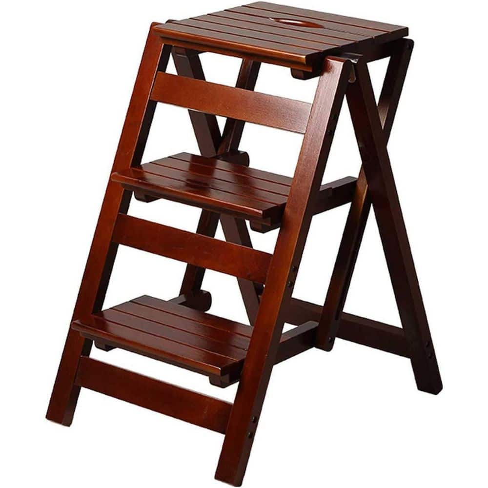 Unbranded 3 Step Wooden Folding Ladder Chair Light Garden Tool Ladder Thickened Library Stair Chair Maximum Load 337 lb.