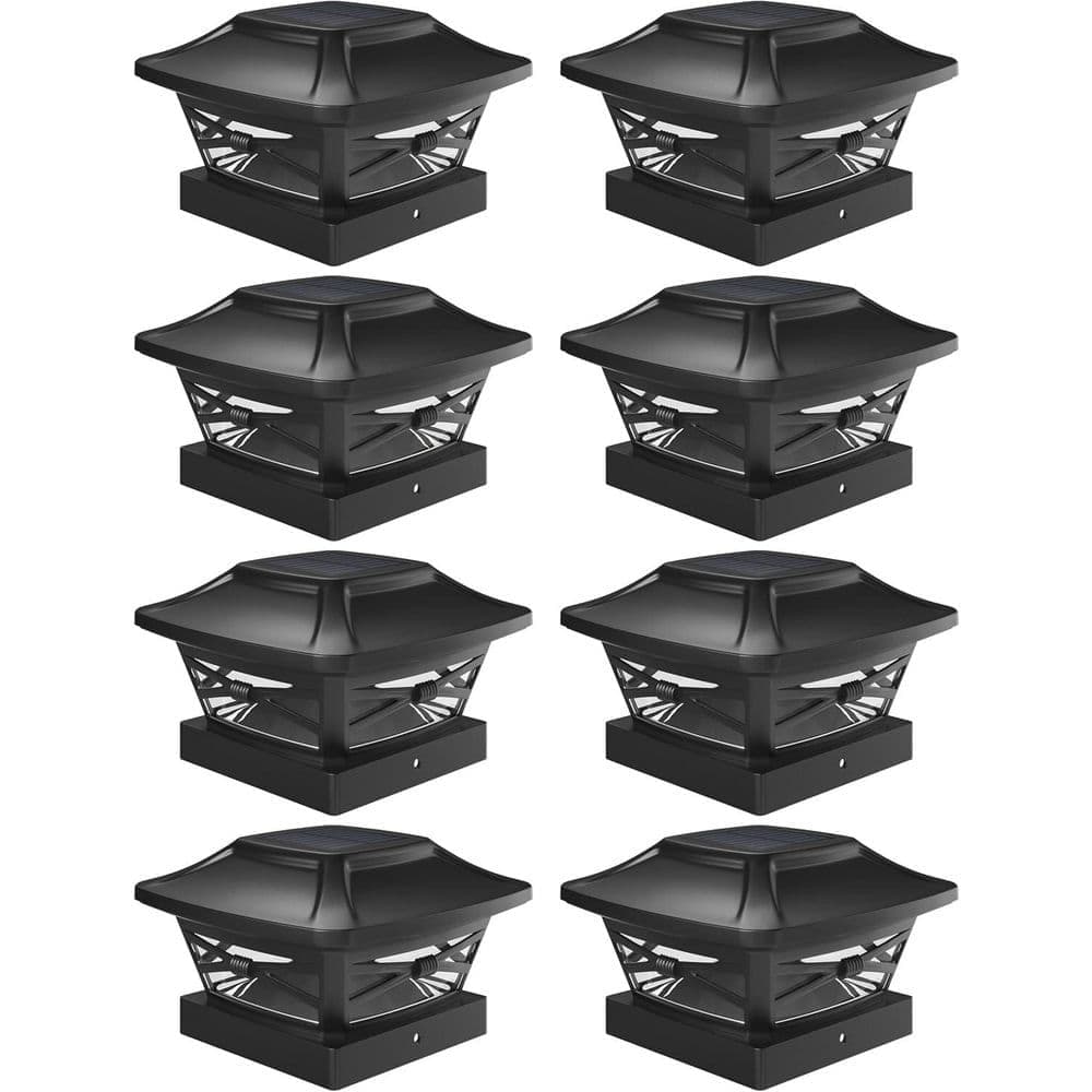 Afoxsos Solar Powered Outdoor Post Cap Lights Slate Black Fits Multiple Post Sizes (8-Pack) (2)