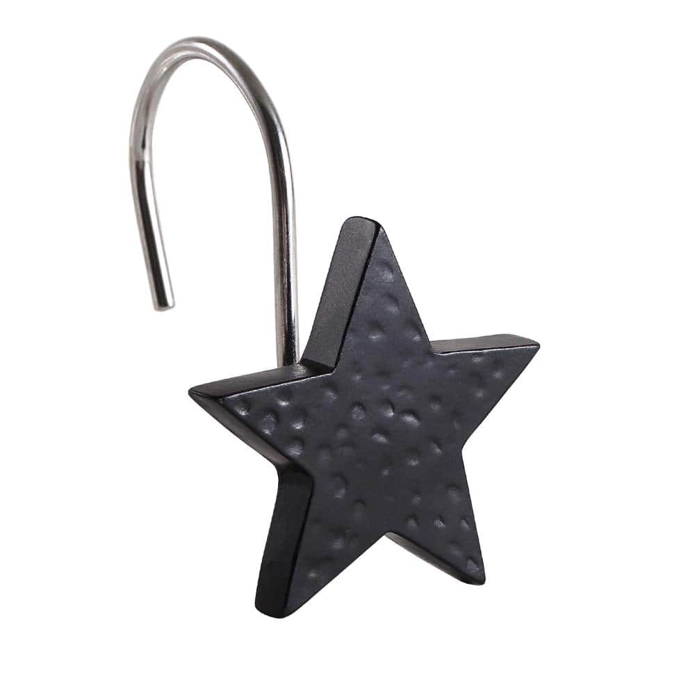 Unbranded Star Shower Curtain Hooks 12-Piece Set, Rust Proof Stainless Steel with Resin Accents Black for Bathroom (1)