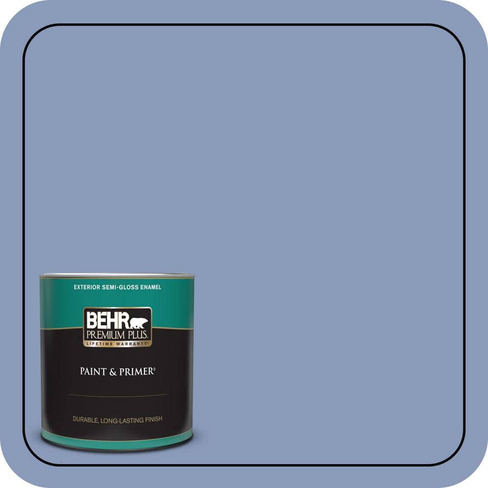 BEHR PREMIUM PLUS 1 qt. #610D-5 Blueberry Popover Semi-Gloss Enamel Exterior Paint & Primer