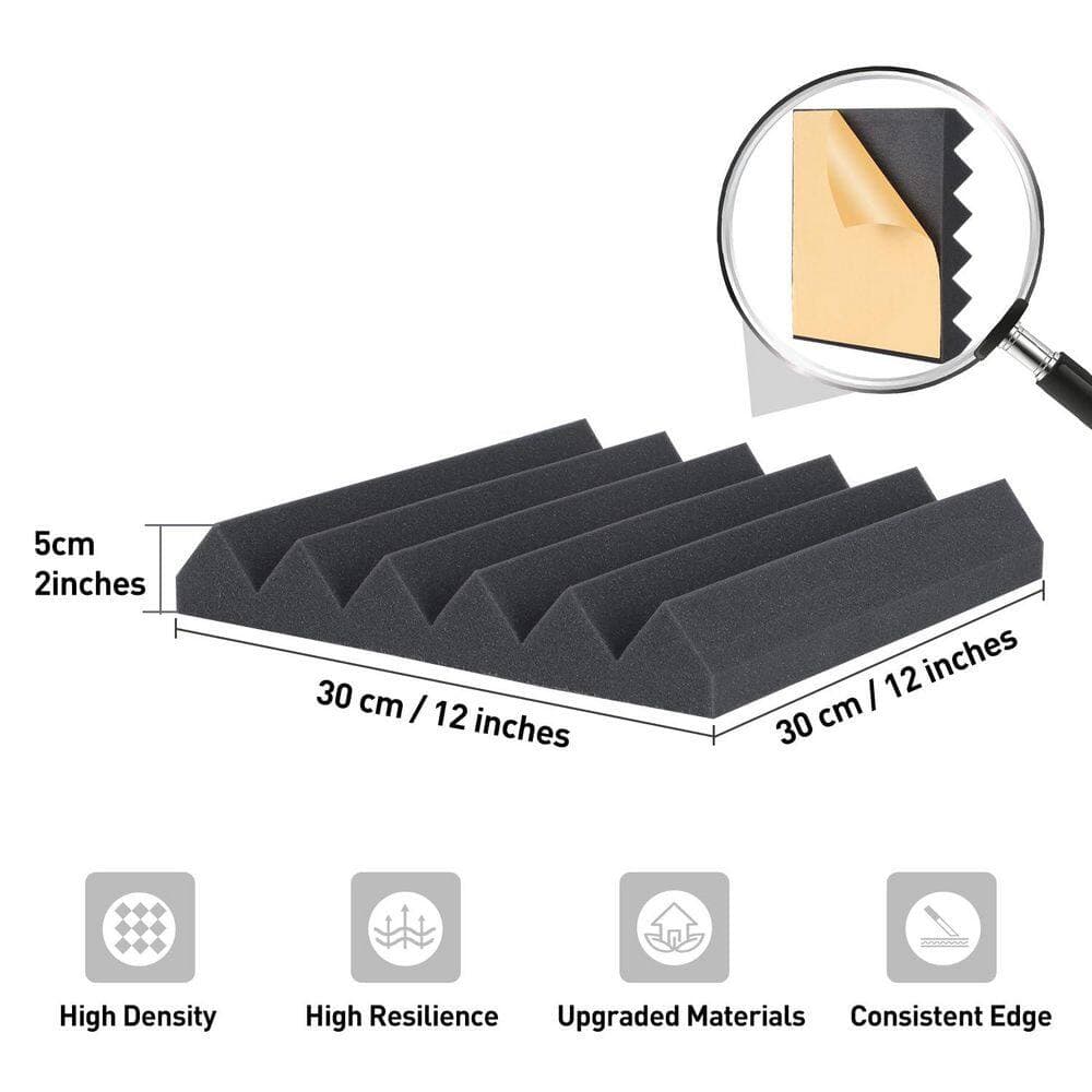 Laybus 24 Pack 12 in. x 12 in. x 2 in. Wedge Panels Acoustic Panels, Sound Proof Foam Panels with Self-Adhesive for Home Office (2)