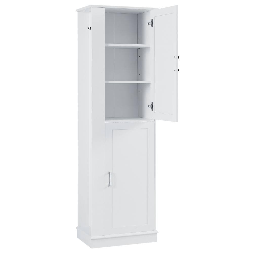 Unbranded 68 in.Tall White Freestanding Linen Cabinet with Hook and Adjustable Shelf, MDF Board for Bathroom (3)