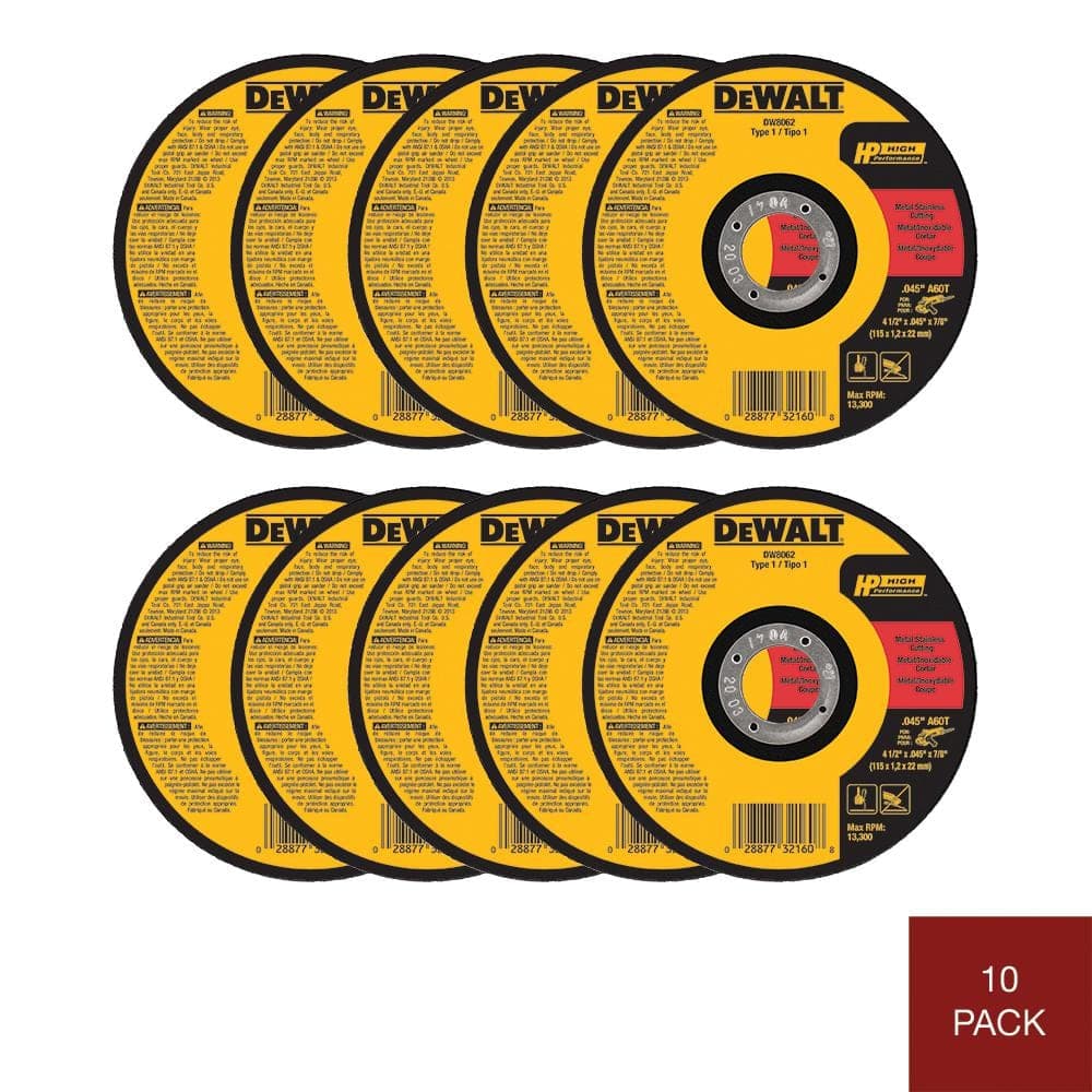 DEWALT 4-1/2 in. x .045 in. x 7/8 in. Metal & Stainless Cutting Wheel (10-Pack) with Black & Gold Drill Bit Set (14-Piece) (3)