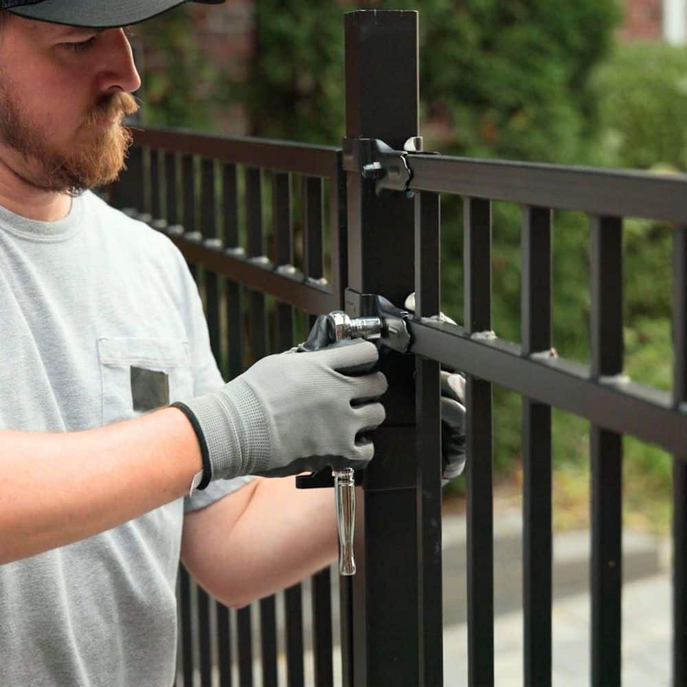 NUVO IRON Legacy Collection Powder Coated Black Galvanized Steel Universal Brackets for Fence Panels (2)