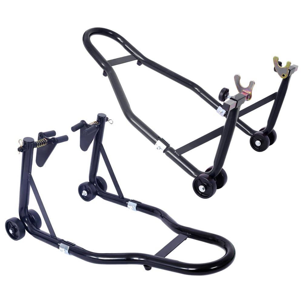 Amucolo Motorcycle Stand 1000 lb. Sport Bike Front and Rear Wheel Lift Swingarm Paddock Stands Black U (1)