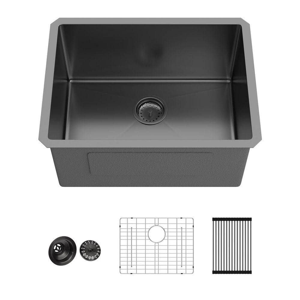 Logmey 24 in. D x 18 in. W 22.4 Gal. Undermount Laundry/Utility Sink in Black with Nano Coating (1)