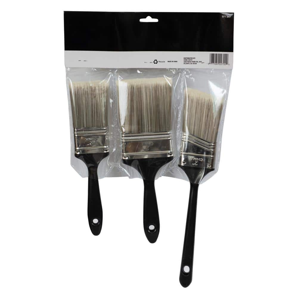 PRIVATE BRAND UNBRANDED UTILITY 2 in. Flat Cut, 3 in. Flat Cut and 2 in. Angled Sash Utility Paint Brush Set (3-Piece) (3)