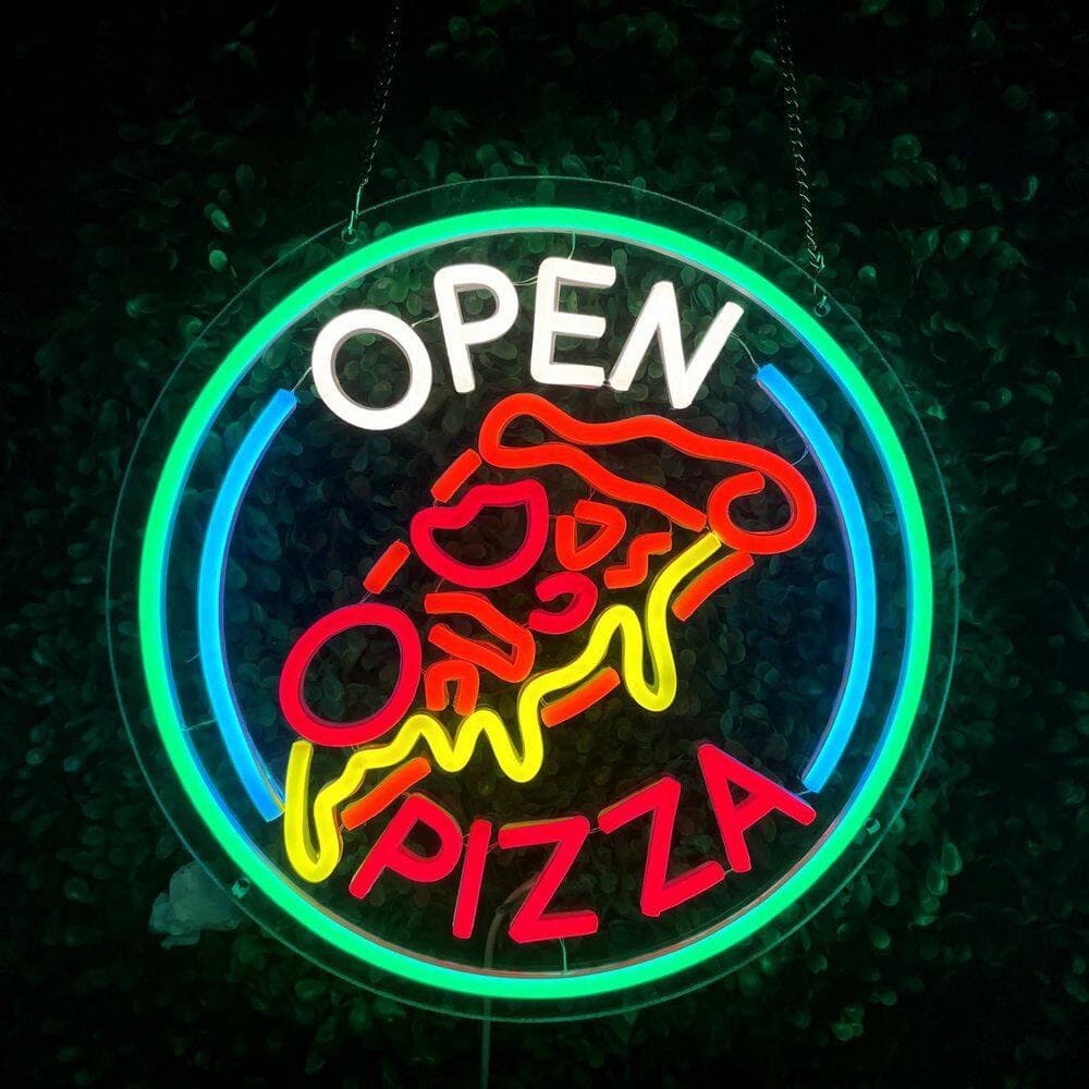 Afoxsos Pizza Open LED Neon Sign Acrylic Finish Wall Decoration for Restaurant Shop Bar Party Pizza Business Decor (3)