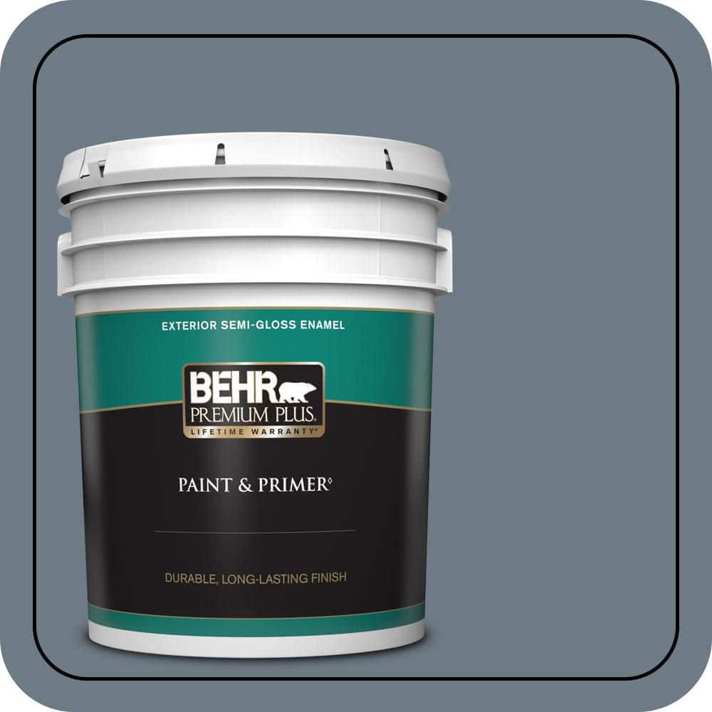 BEHR PREMIUM PLUS 5 gal. #N490-5 Charcoal Blue Semi-Gloss Enamel Exterior Paint & Primer